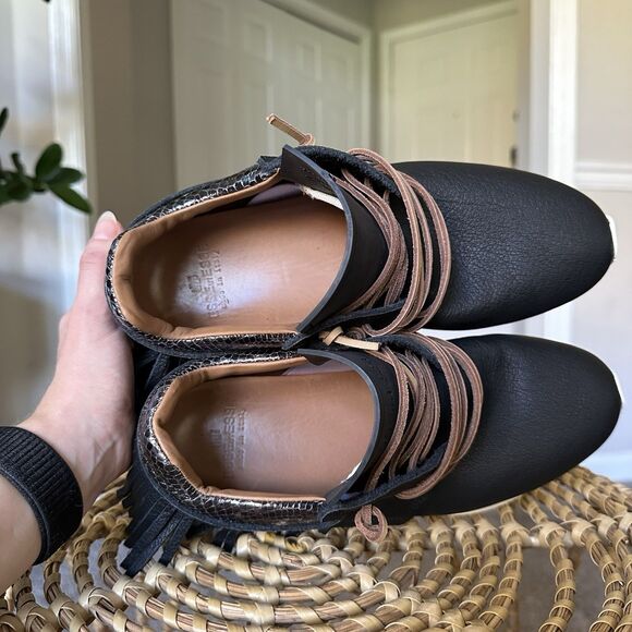 ESSEUTESSE Leather Fringe Black Sneakers Comfort Slip On Size 38 Handmade Italy - Picture 11 of 14